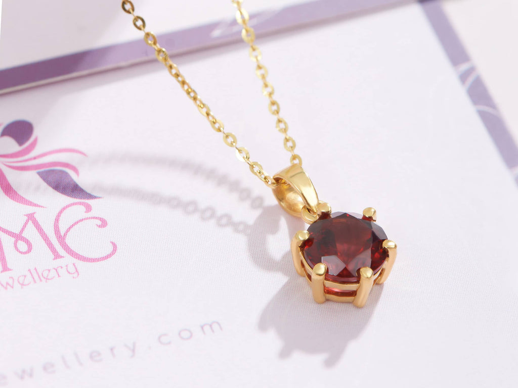 Mặt dây chuyền Vàng 14K Đá quý tự nhiên Red Garnet 6-Prong Pendant in 14K Yellow Gold by AME Jewellery