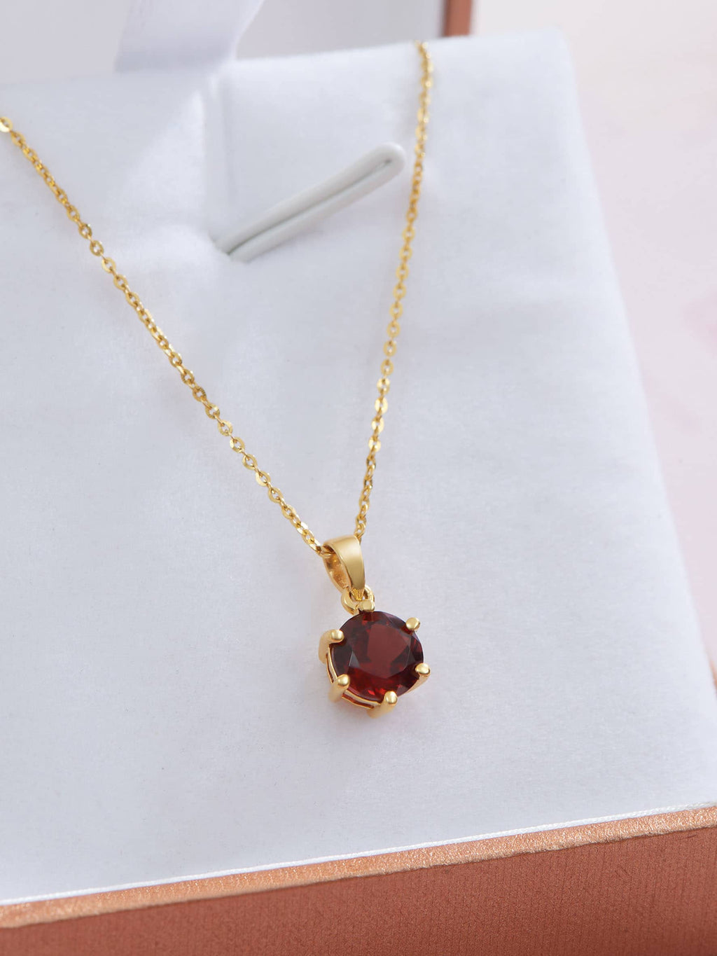 Mặt dây chuyền Vàng 14K Đá quý tự nhiên Red Garnet 6-Prong Pendant in 14K Yellow Gold by AME Jewellery