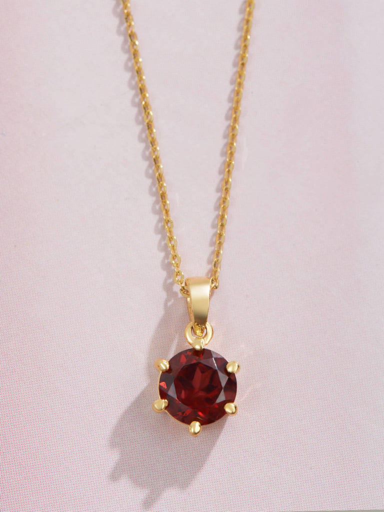 Mặt dây chuyền Vàng 14K Đá quý tự nhiên Red Garnet 6-Prong Pendant in 14K Yellow Gold by AME Jewellery