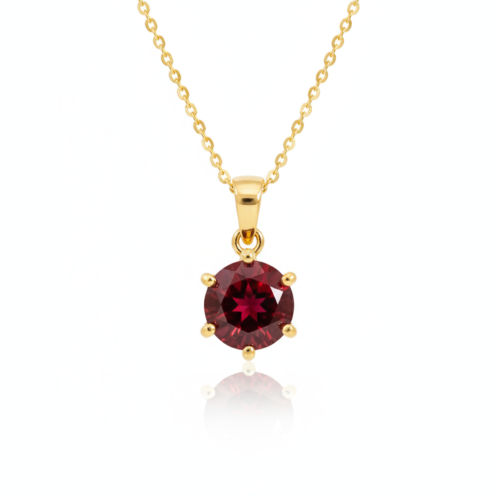 Mặt dây chuyền Vàng 14K Đá quý tự nhiên Red Garnet 6-Prong Pendant in 14K Yellow Gold by AME Jewellery