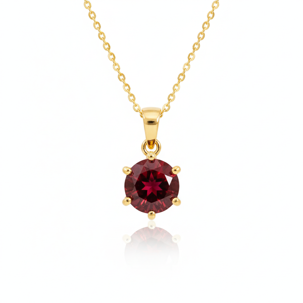 Mặt dây chuyền Vàng 14K Đá quý tự nhiên Red Garnet 6-Prong Pendant in 14K Yellow Gold by AME Jewellery