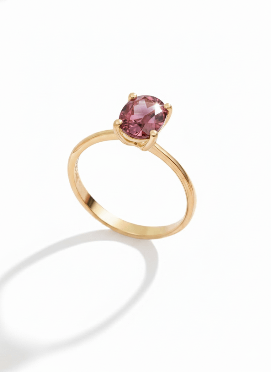 Nhẫn nữ Vàng Đá quý thiên nhiên Oval Red Garnet Ring in 14K Yellow Gold by AME Jewellery