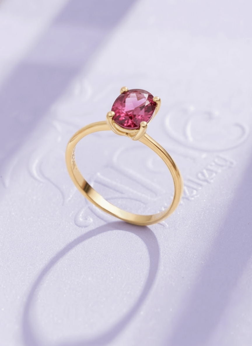 Nhẫn nữ Vàng Đá quý thiên nhiên Oval Red Garnet Ring in 14K Yellow Gold by AME Jewellery