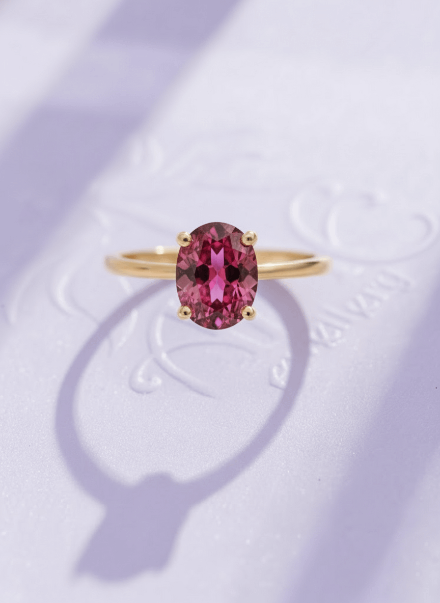 Nhẫn nữ Vàng Đá quý thiên nhiên Oval Red Garnet Ring in 14K Yellow Gold by AME Jewellery