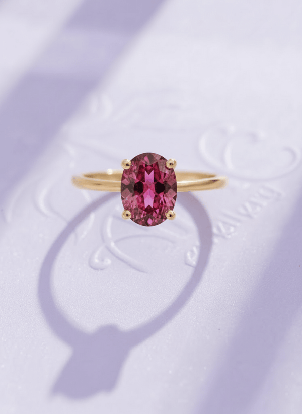 Nhẫn nữ Vàng Đá quý thiên nhiên Oval Red Garnet Ring in 14K Yellow Gold by AME Jewellery