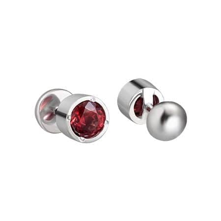 Khuyên tai Nam Vàng trắng Đá quý tự nhiên Red Garnet Bezel Men's Earrings in 14K White Gold by AME Jewellery