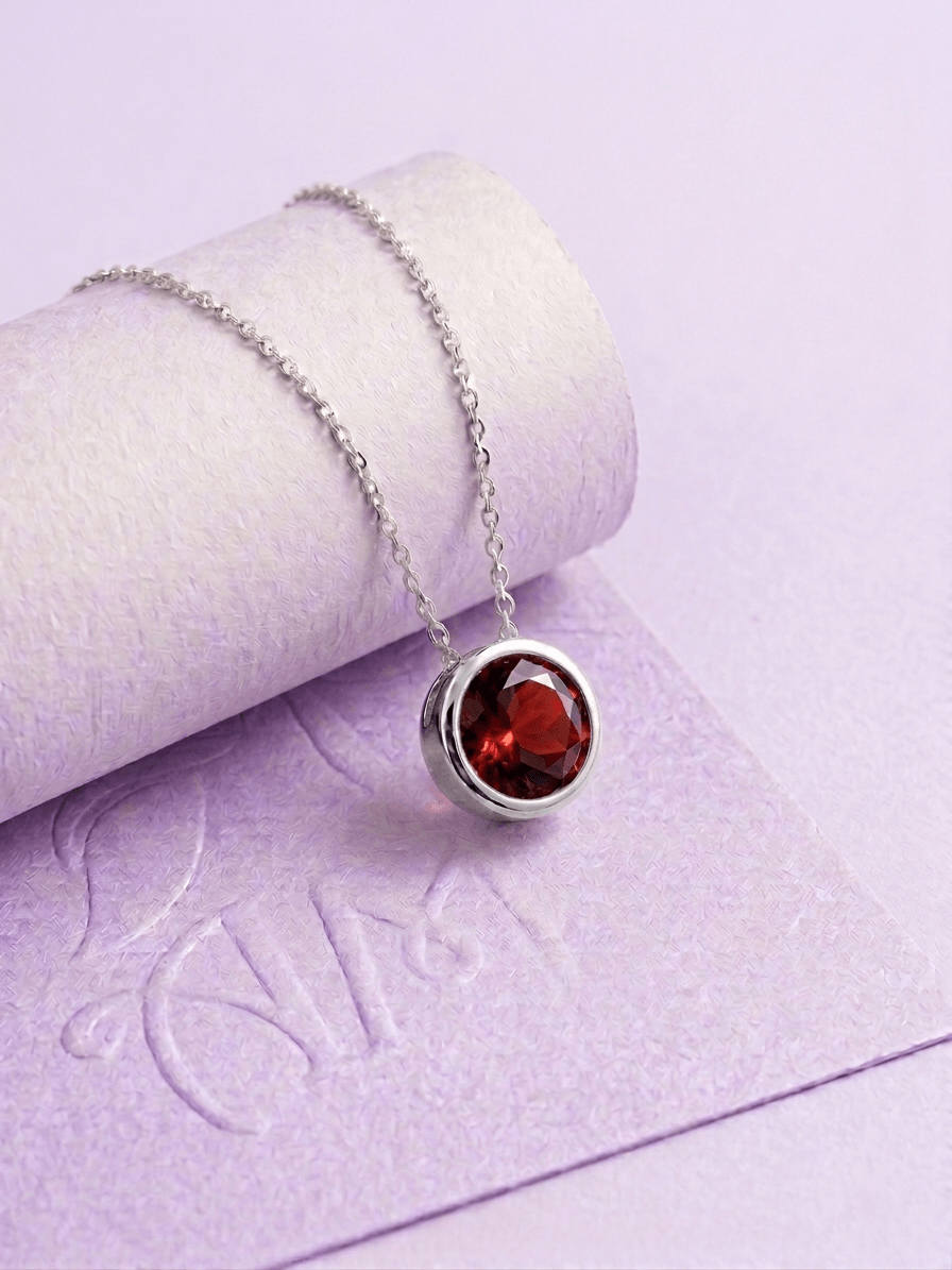 Dây chuyền đá quý tự nhiên Natural Garnet Chain Necklace in Sterling Silver by AME Jewellery.