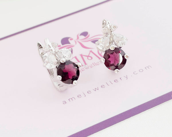 Bông tai Đá quý thiên nhiên Red Garnet Leaf Latchback Earrings in Sterling Silver by AME Jewellery