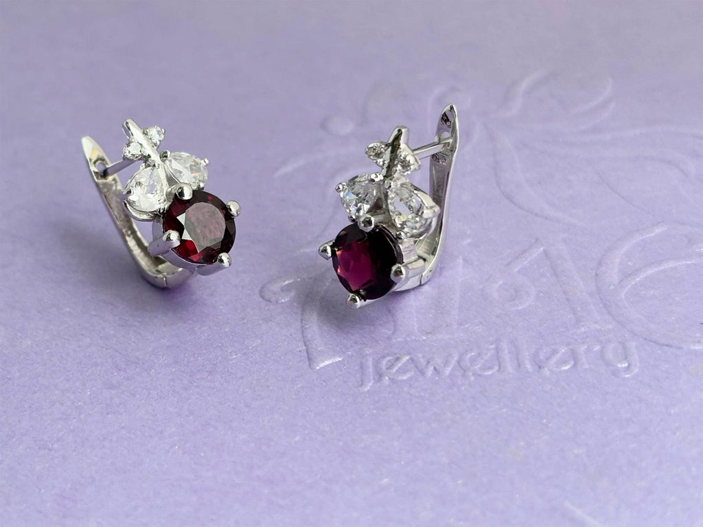 Bông tai Đá quý thiên nhiên Red Garnet Leaf Latchback Earrings in Sterling Silver by AME Jewellery