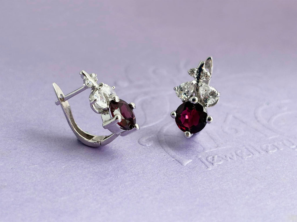 Bông tai Đá quý thiên nhiên Red Garnet Leaf Latchback Earrings in Sterling Silver by AME Jewellery