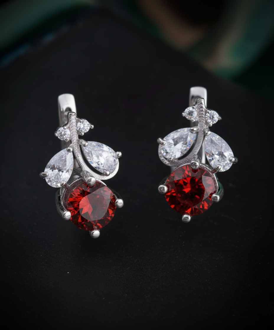 Bông tai Đá quý thiên nhiên Red Garnet Leaf Latchback Earrings in Sterling Silver by AME Jewellery