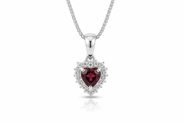 Natural Heart-cut Garnet Pendant Necklace in Sterling Silver by AME Jewellery. 