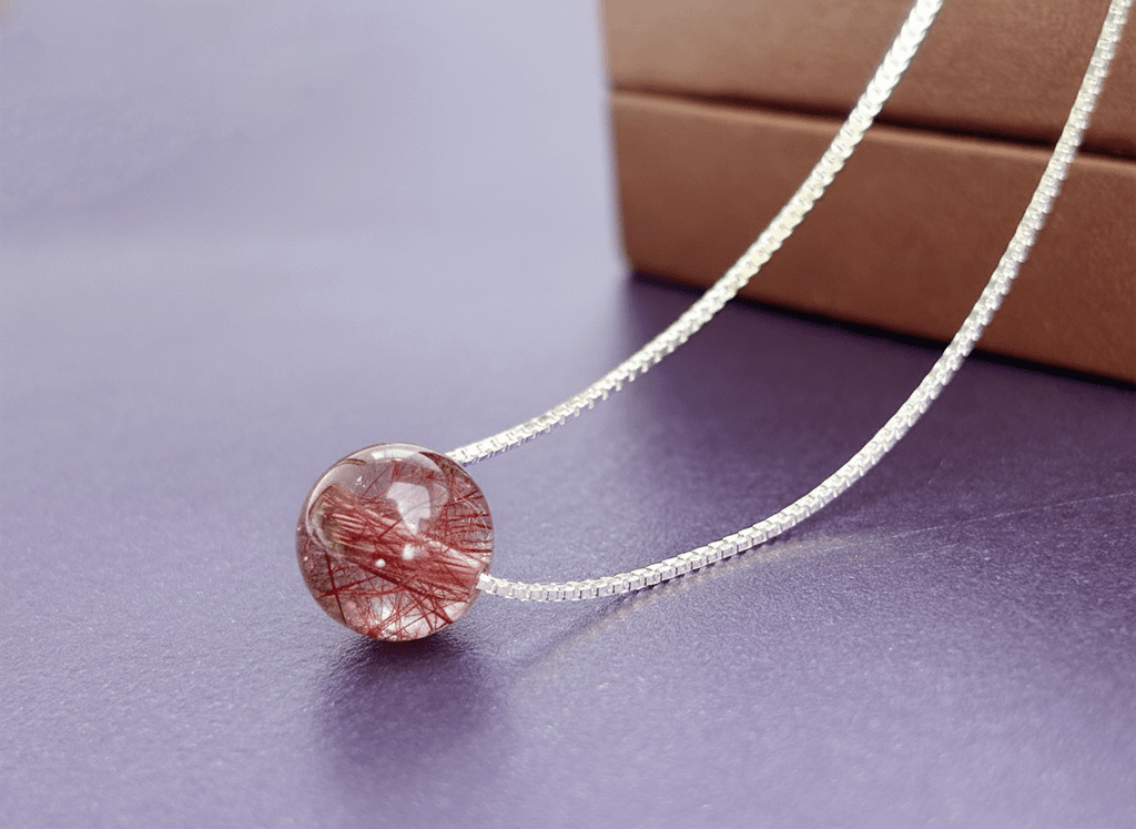 Dây chuyền Đá quý tự nhiên Thạch anh Tóc đỏ | Red Rutile Quartz Bead Chain Necklace in Sterling Silver by AME Jewellery