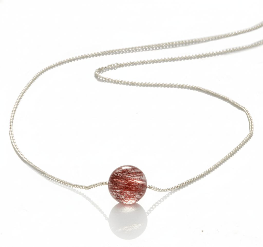 Dây chuyền Đá quý tự nhiên Thạch anh Tóc đỏ | Red Rutile Quartz Bead Chain Necklace in Sterling Silver by AME Jewellery