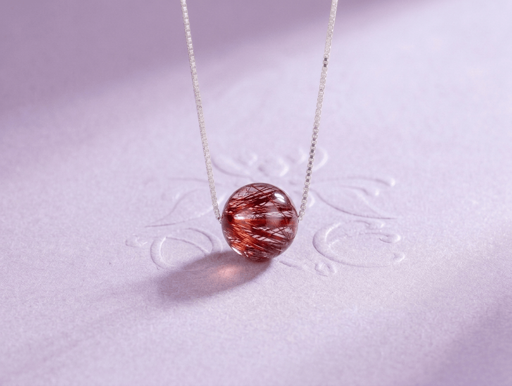 Natural Red Rutile Quartz Bead Chain Necklace in Sterling Silver - AME Jewellery