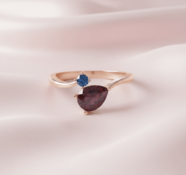 Nhẫn Vàng hồng Đá quý tự nhiên Natural Pear-cut Red Garnet & Blue Topaz Bypass Ring in 14K Rose Gold by AME Jewellery 