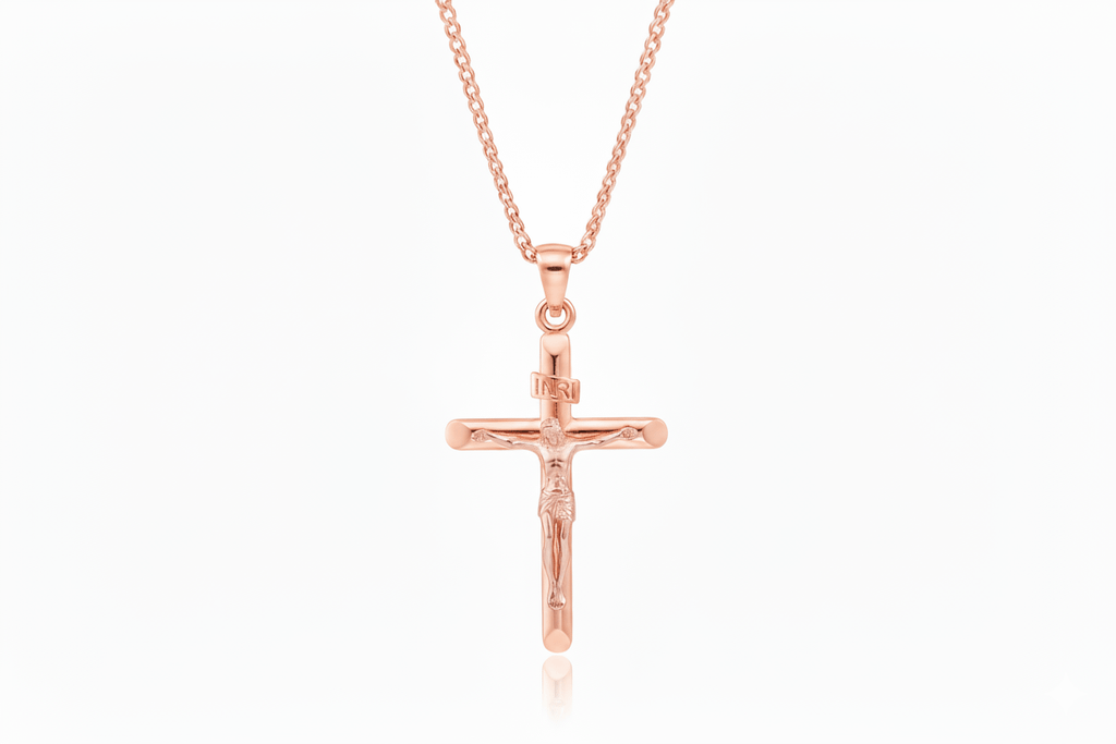 Mặt dây Vàng hồng Thánh Giá Jesus Crucifix Cross Pendant Necklace 14K Rose Gold by AME Jewellery