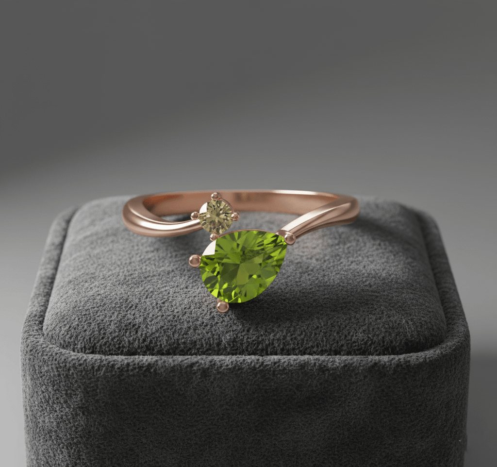 Nhẫn Vàng hồng Đá quý tự nhiên Natural Pear Peridot & Yellow Sapphire Bypass Ring in 14K Rose Gold by AME Jewellery