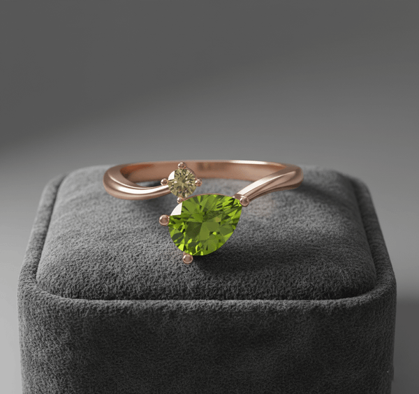 Nhẫn Vàng hồng Đá quý tự nhiên Natural Pear Peridot & Yellow Sapphire Bypass Ring in 14K Rose Gold by AME Jewellery