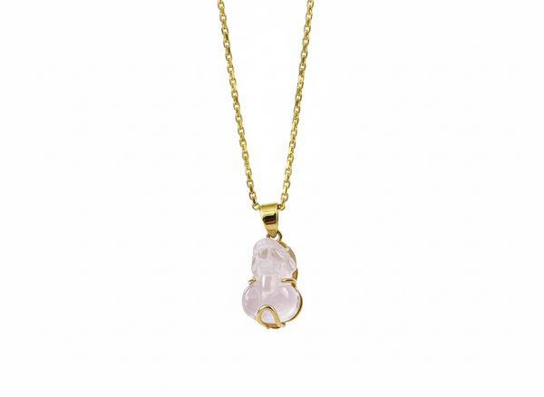 Mặt dây Vàng Tỳ Hưu Rose Quartz Pendant Necklace in 14K yellow Gold by AME Jewellery