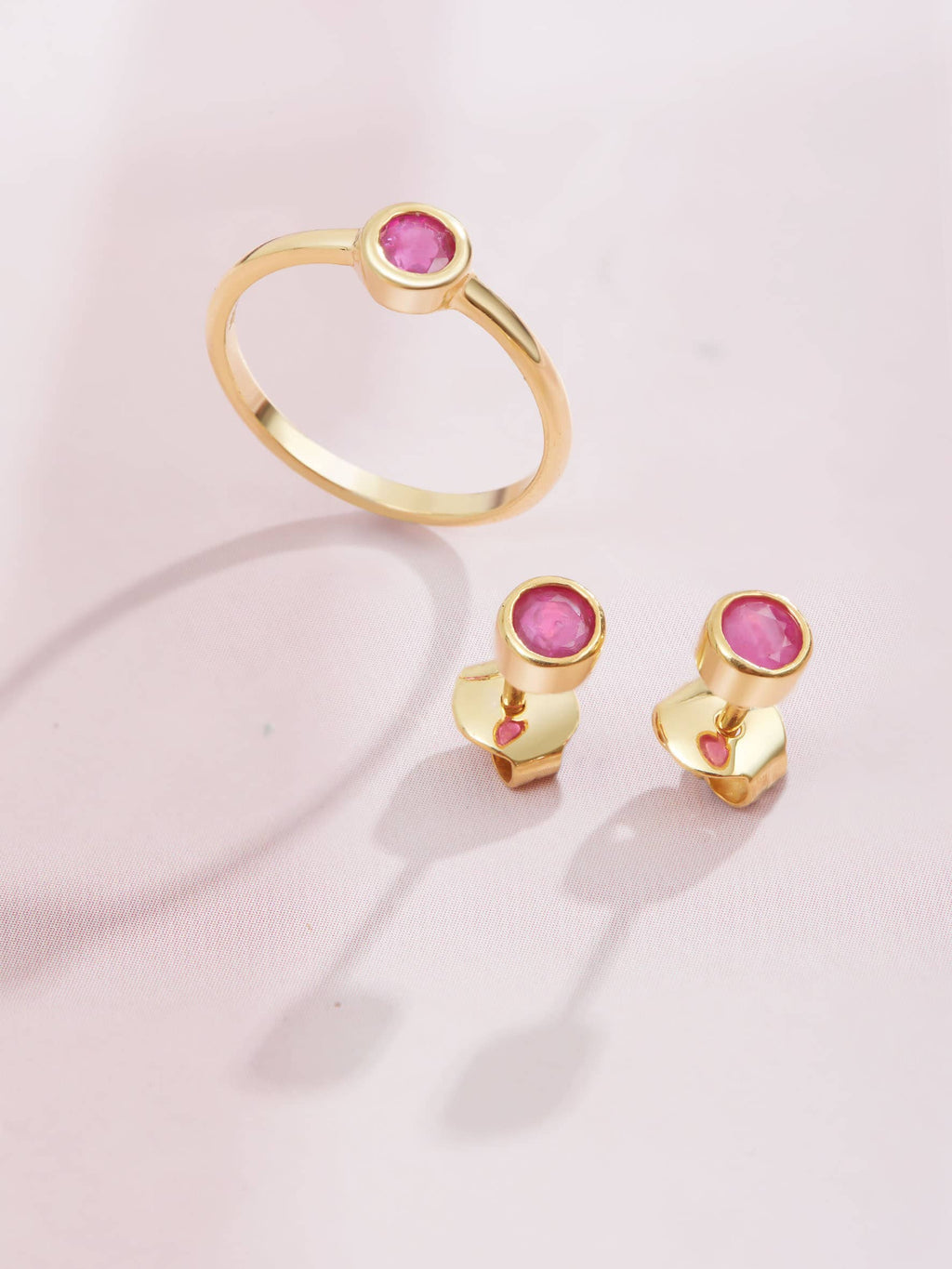 Bộ Trang sức Vàng 14K Đá quý tự nhiên Ruby Two-Piece Bezel Jewelry Set in 14K Yellow Gold by AME Jewellery