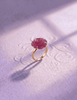 Bague en or jaune 14 carats avec rubis sculpté à la main rosé fleur par AME Jewellery