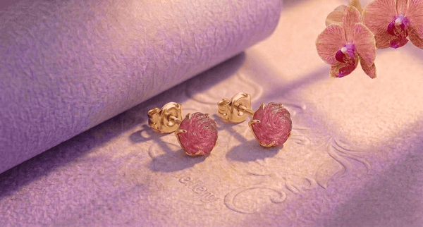 Natural Rose Ruby earrings in 14K Yellow Gold - AME Jewellery