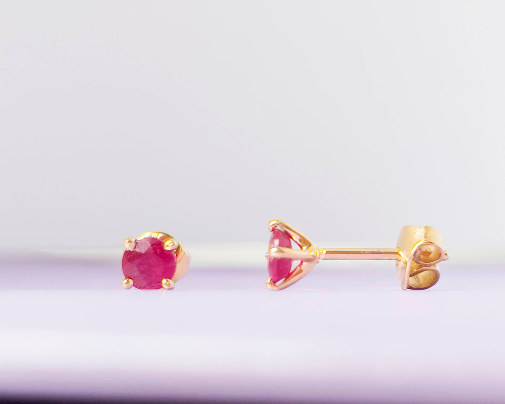 Bông tai Vàng Đá quý thiên nhiên Ruby 4-prong Earrings in 14K Yellow Gold by AME Jewellery