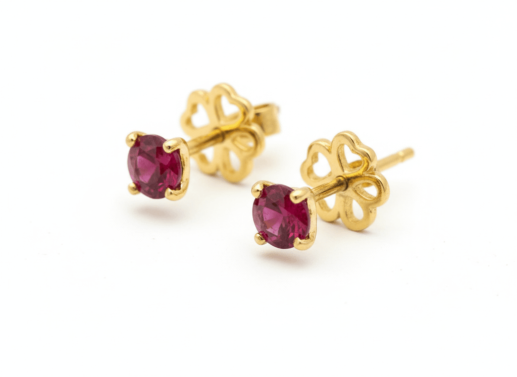 Bông tai Vàng Đá quý thiên nhiên Ruby 4-prong Earrings in 14K Yellow Gold by AME Jewellery