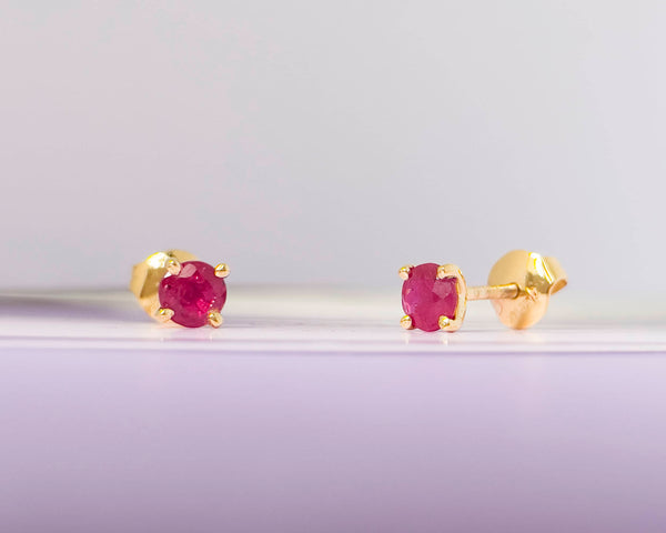 Bông tai Vàng Đá quý thiên nhiên Ruby 4-prong Earrings in 14K Yellow Gold by AME Jewellery