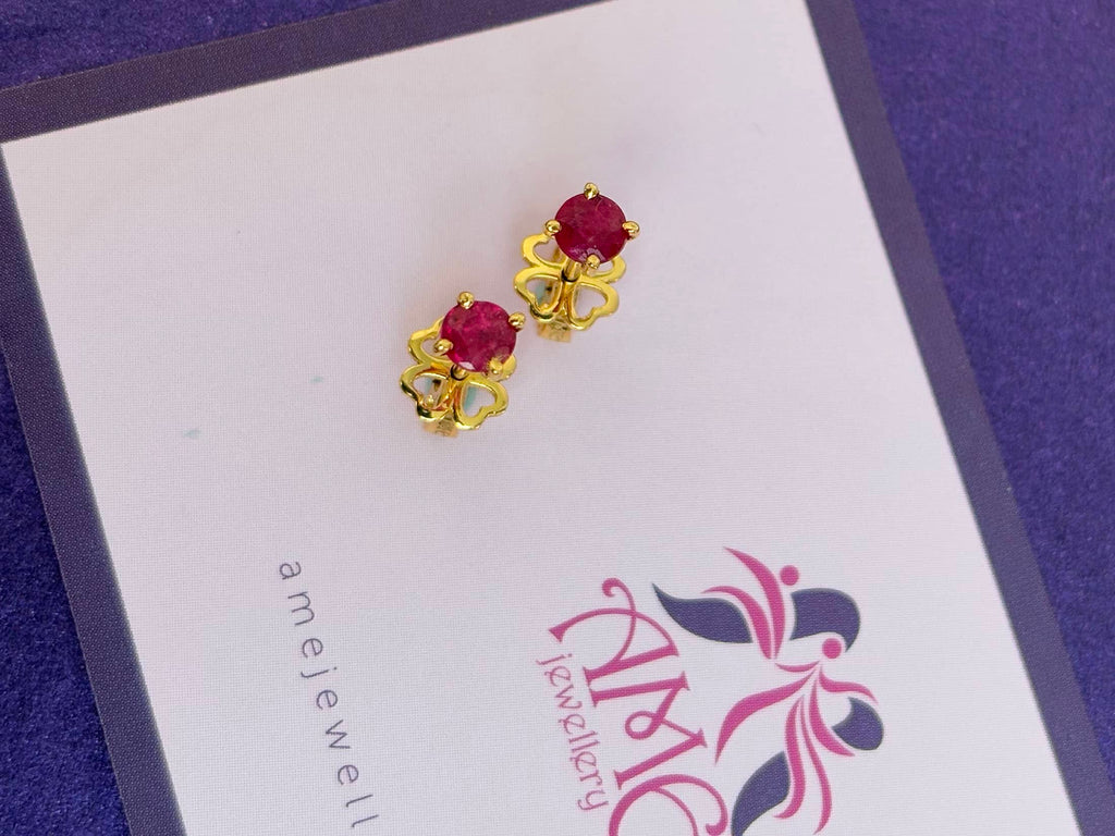 Bông tai Vàng Đá quý thiên nhiên Ruby 4-prong Earrings in 14K Yellow Gold by AME Jewellery