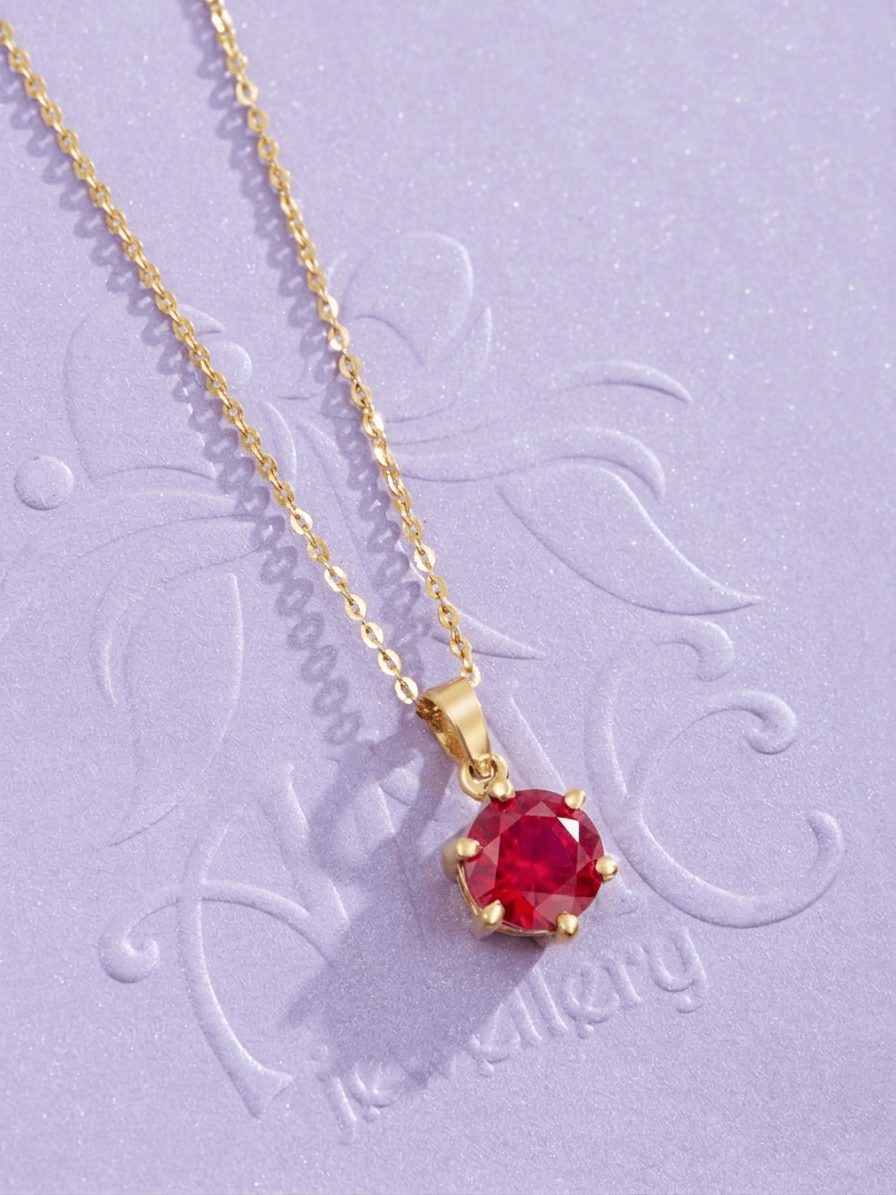 Mặt dây chuyền Vàng Đá quý tự nhiên Natural Red Ruby Pendant Necklace in 14K Yellow Gold by AME Jewellery