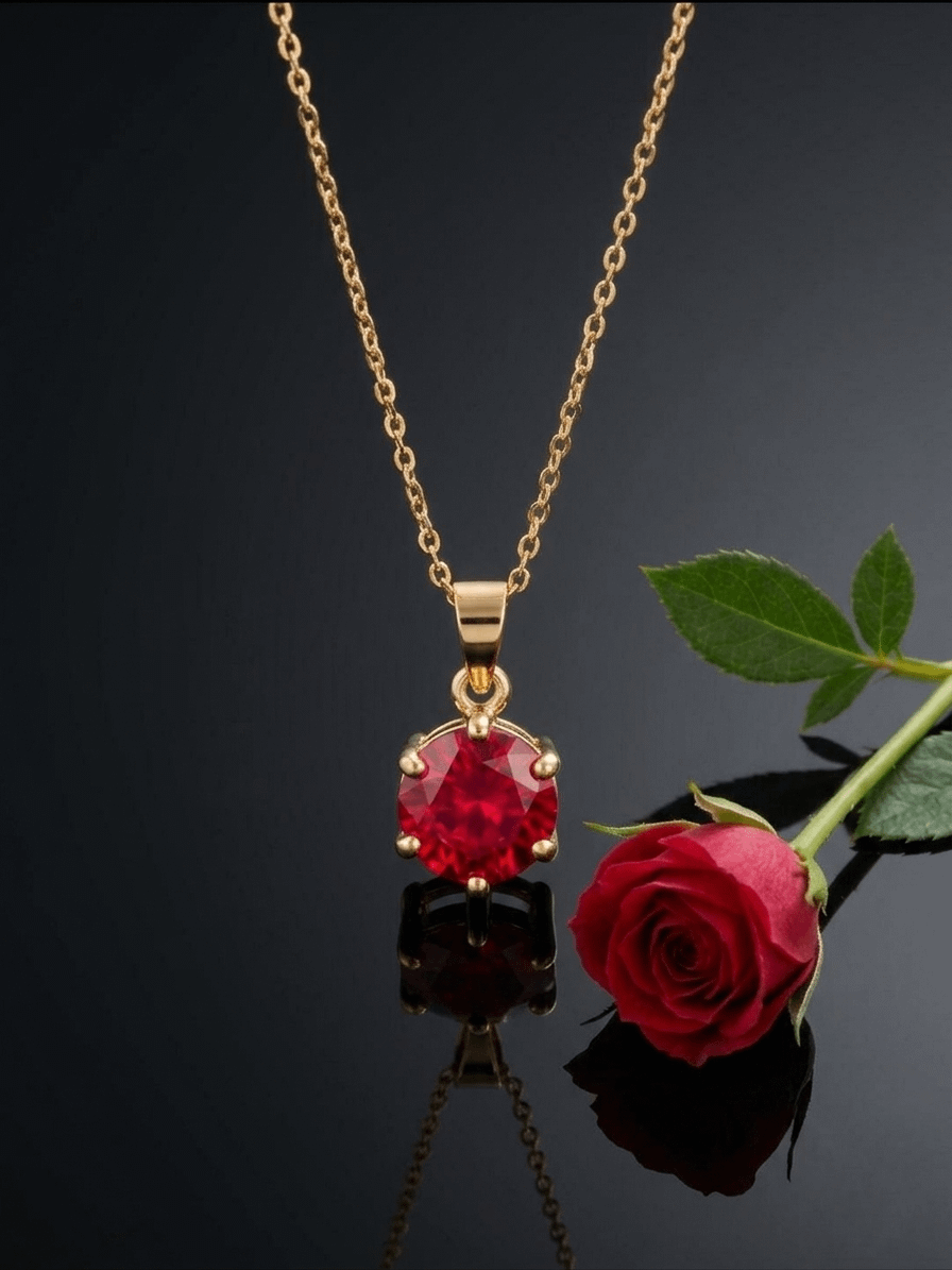Mặt dây chuyền Vàng Đá quý tự nhiên Natural Red Ruby Pendant Necklace in 14K Yellow Gold by AME Jewellery