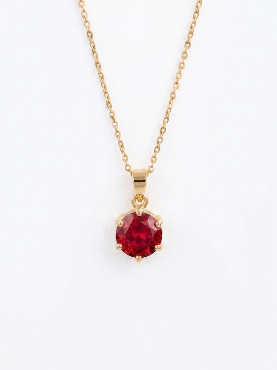 Mặt dây chuyền Vàng Đá quý tự nhiên Natural Red Ruby Pendant Necklace in 14K Yellow Gold by AME Jewellery
