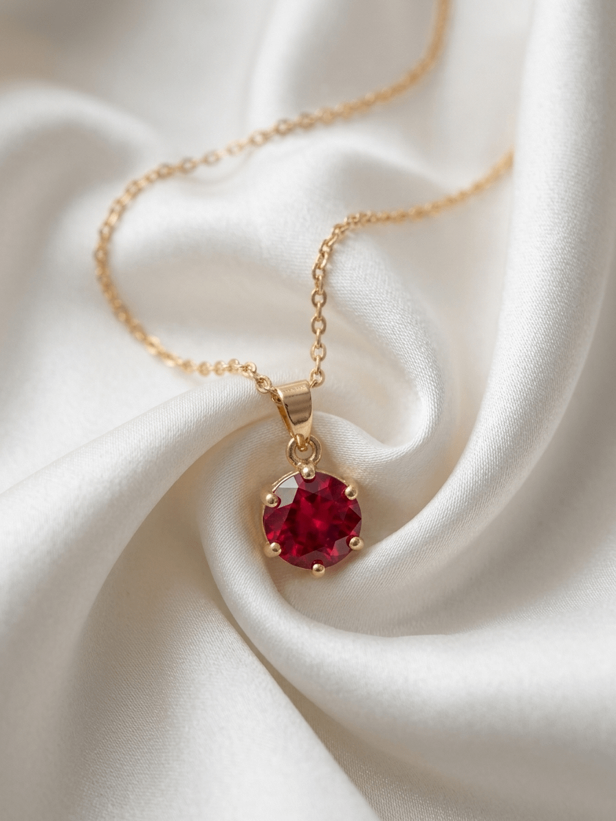 Mặt dây chuyền Vàng Đá quý tự nhiên Natural Red Ruby Pendant Necklace in 14K Yellow Gold by AME Jewellery