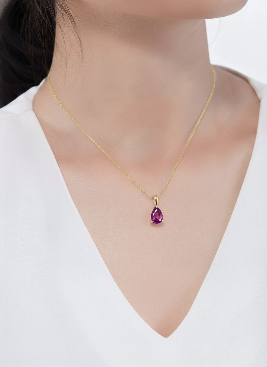 Mặt dây chuyền Vàng Đá quý tự nhiên Pear-cut Ruby Pendant in 14K Yellow Gold by AME Jewellery