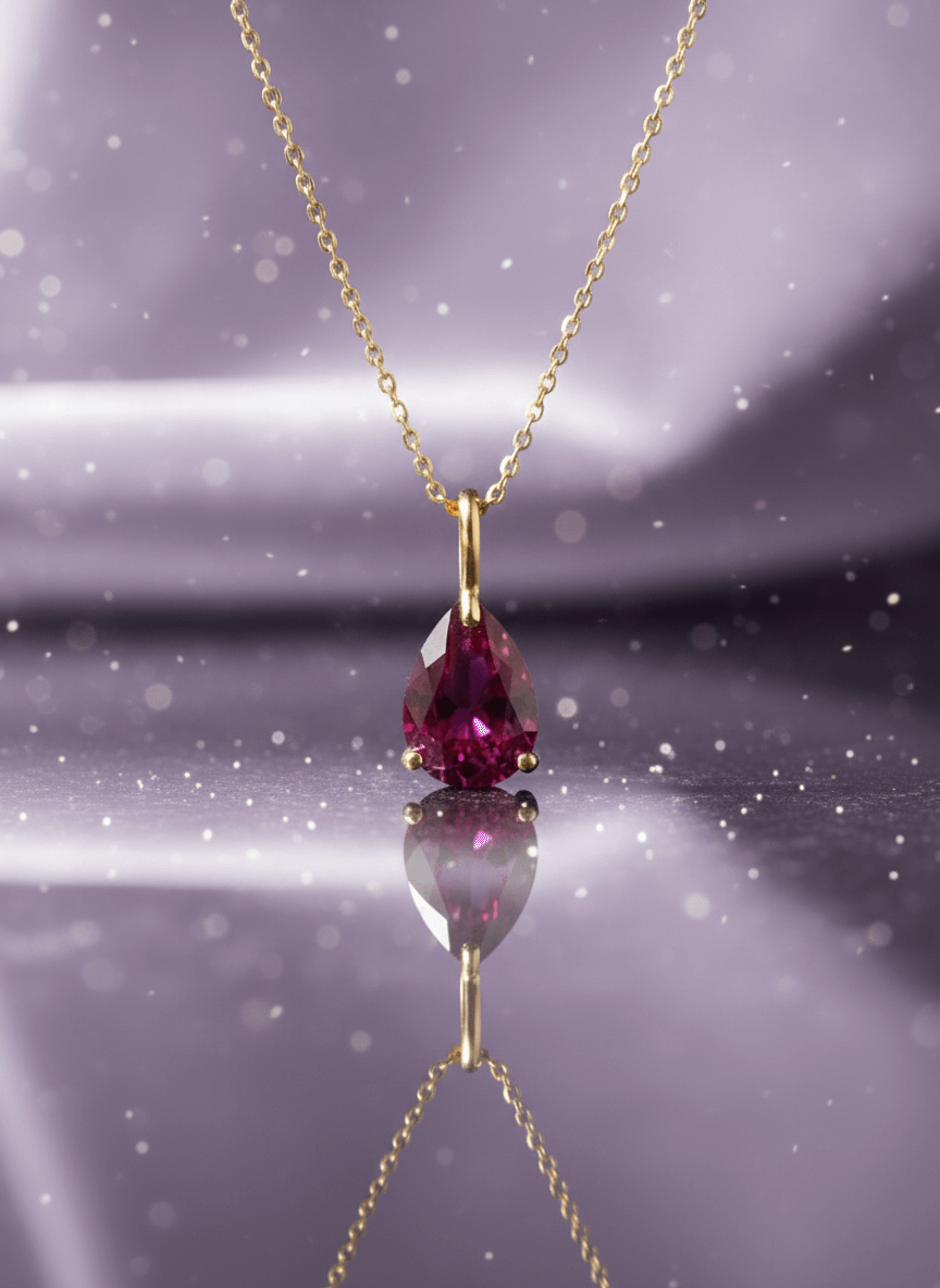 Mặt dây chuyền Vàng Đá quý tự nhiên Pear-cut Ruby Pendant in 14K Yellow Gold by AME Jewellery