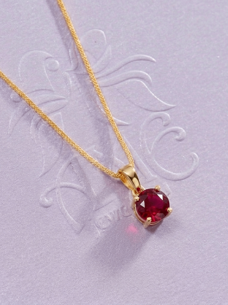 Mặt dây chuyền Vàng Đá quý tự nhiên Natural Red Ruby Pendant Necklace in 14K Yellow Gold by AME Jewellery