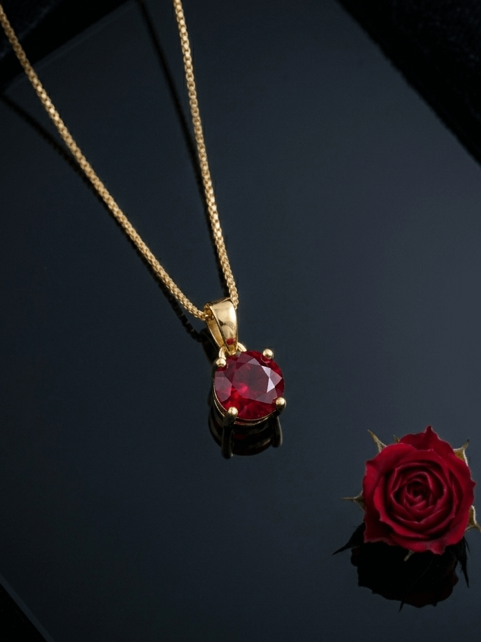 Mặt dây chuyền Vàng Đá quý tự nhiên Natural Red Ruby Pendant Necklace in 14K Yellow Gold by AME Jewellery