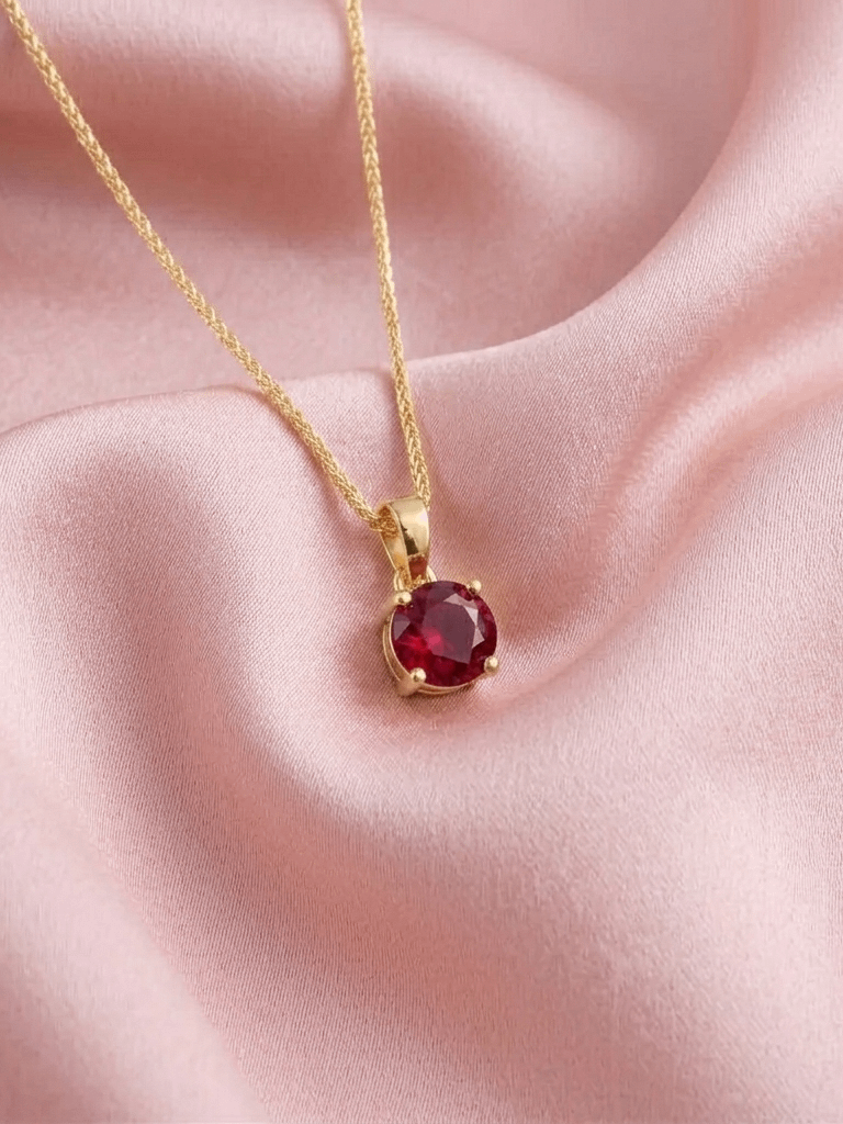 Mặt dây chuyền Vàng Đá quý tự nhiên Natural Red Ruby Pendant Necklace in 14K Yellow Gold by AME Jewellery