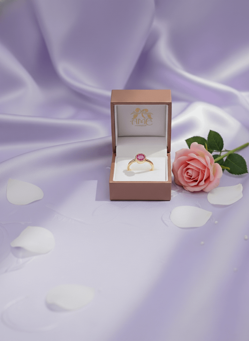 Nhẫn Vàng Đá quý thiên nhiên Natural Ruby Bezel Ring in 14K Yellow Gold | AME Jewellery