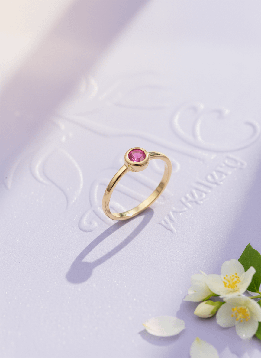 Nhẫn Vàng Đá quý thiên nhiên Natural Ruby Bezel Ring in 14K Yellow Gold | AME Jewellery