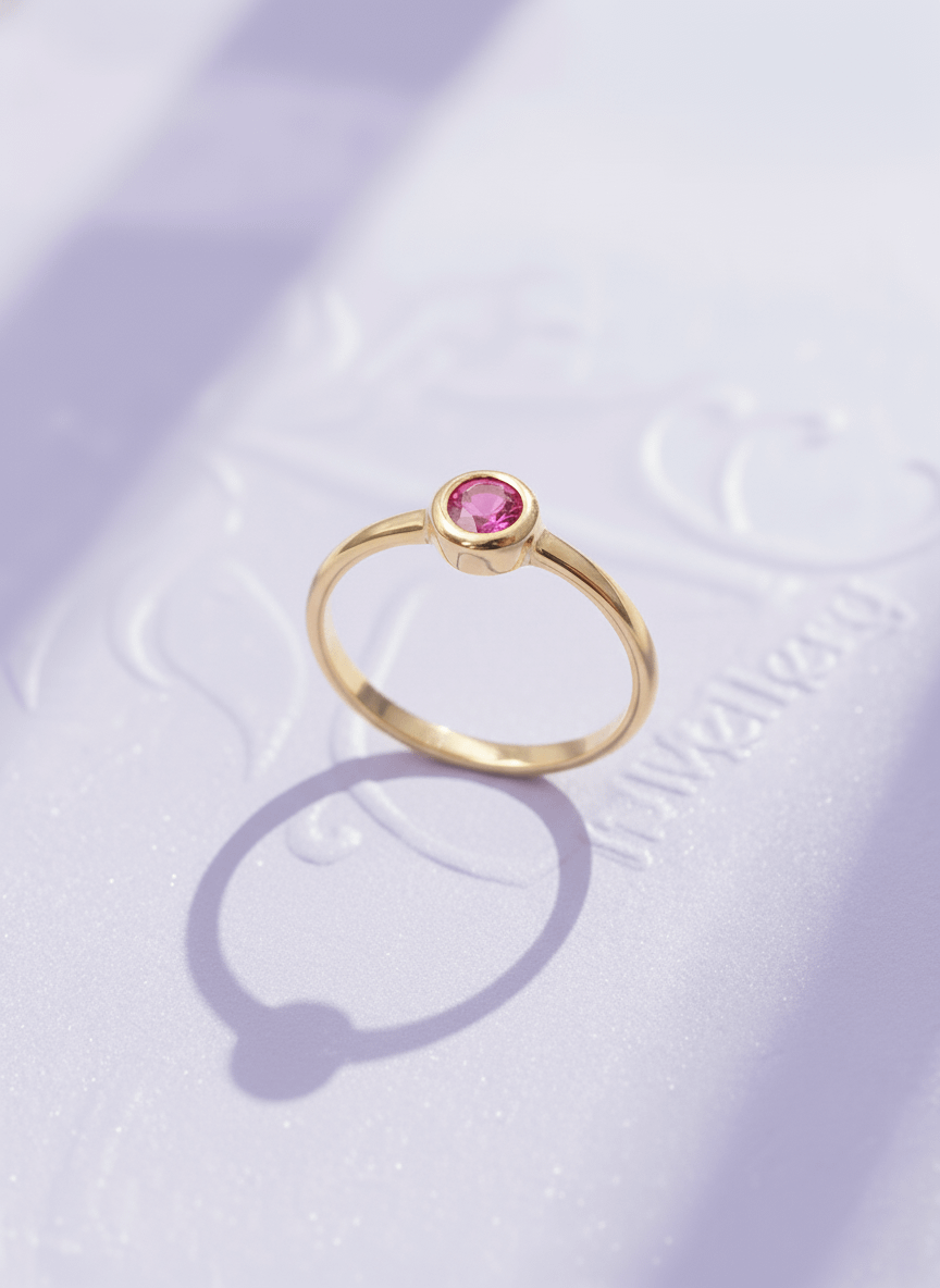 Nhẫn Vàng Đá quý thiên nhiên Natural Ruby Bezel Ring in 14K Yellow Gold | AME Jewellery