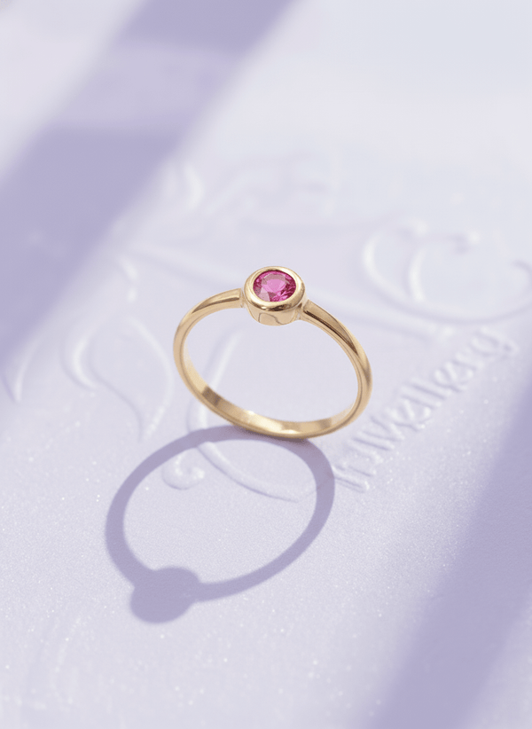 Nhẫn Vàng Đá quý thiên nhiên Natural Ruby Bezel Ring in 14K Yellow Gold | AME Jewellery