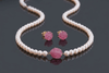 White Freshwater Cultured Pearl Strand Necklace and Ruby clasp in 14K Yellow Gold - AME Jewellery