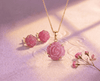 Parure bijoux deux pièces en or jaune 14K et rose rubis