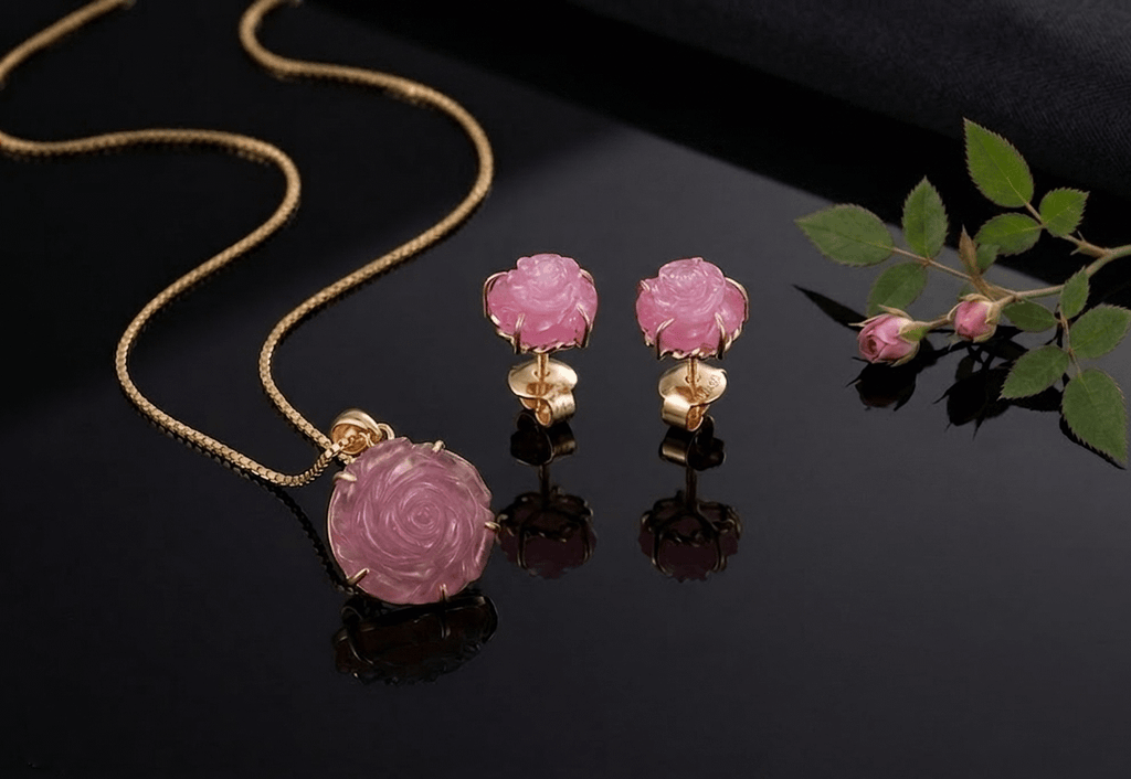 Natural Rose Ruby Jewelry set in 14K Yellow Gold | AME Jewellery
