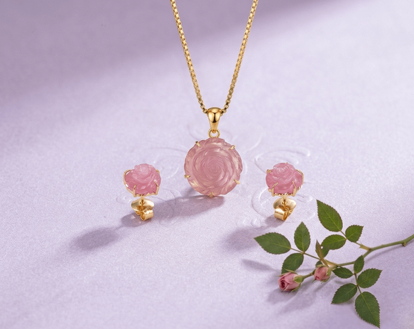 Natural Rose Ruby Jewelry set in 14K Yellow Gold | AME Jewellery