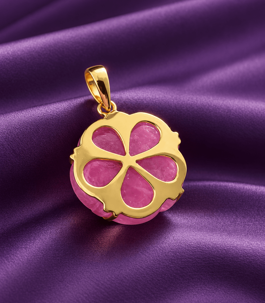 Ruby carved Rose Flower Pendant in 14K Yellow Gold - AME Jewellery