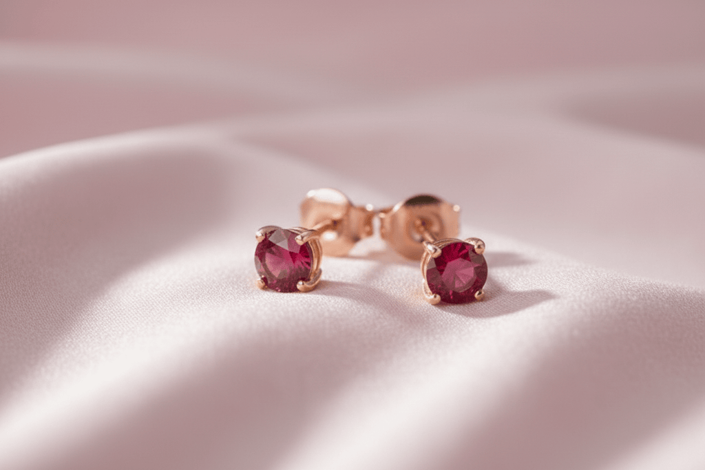 Natural Ruby 4-Prong Earrings in 14-karat Rose Gold by AME Jewellery. 